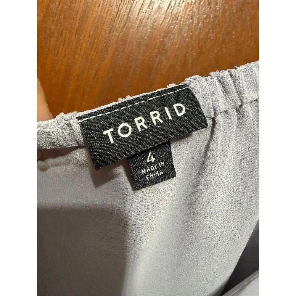 Torrid 4X Swiss Dot Ruffle Tank Top Gray Tie Waist Sleeveless Peplum Plus
